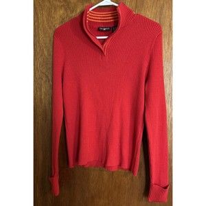 Polo Jeans Co Ralph Lauren Red 1/4 Zip Ribbed Knit Sweater Logo Womens Sz XL